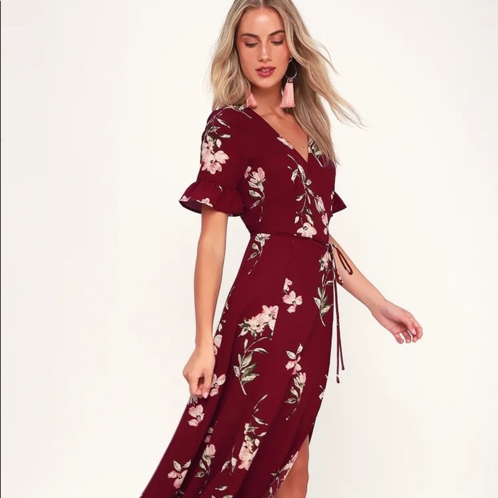 Lulu’s burgundy wrap around dress